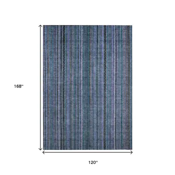 10' X 14' Blue Gray And Sky Blue Striped Washable Indoor Outdoor Area Rug