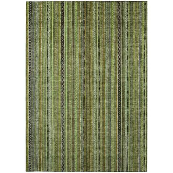 3' X 5' Green Gold And Gray Striped Washable Indoor Outdoor Area Rug