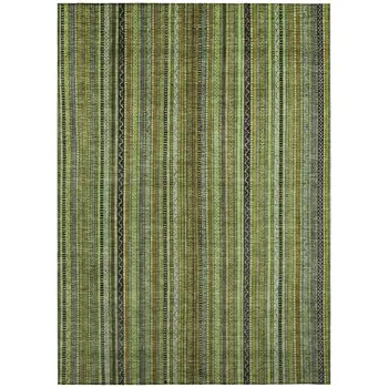 5' X 8' Green Gold And Gray Striped Washable Indoor Outdoor Area Rug