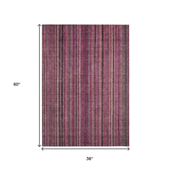 3' X 5' Pink Mauve And Blush Striped Washable Indoor Outdoor Area Rug