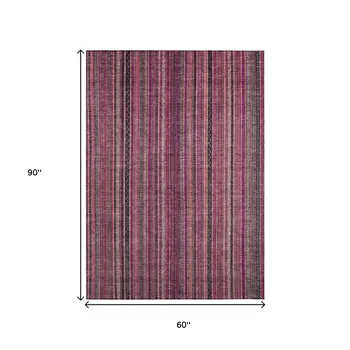 5' X 8' Pink Mauve And Blush Striped Washable Indoor Outdoor Area Rug