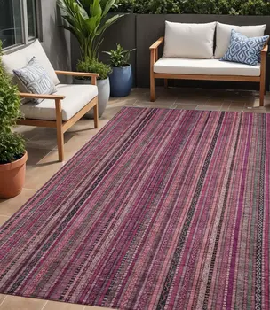 5' X 8' Pink Mauve And Blush Striped Washable Indoor Outdoor Area Rug