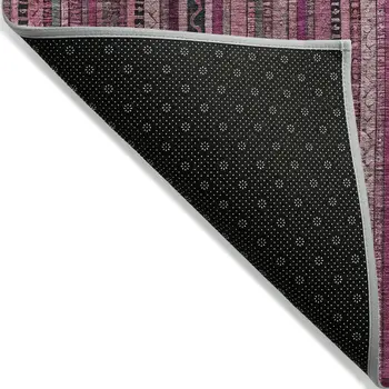 5' X 8' Pink Mauve And Blush Striped Washable Indoor Outdoor Area Rug