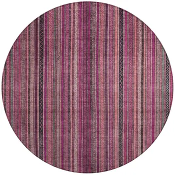 8' Pink Mauve And Blush Round Striped Washable Indoor Outdoor Area Rug