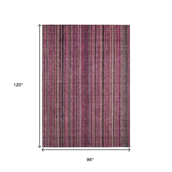 8' X 10' Pink Mauve And Blush Striped Washable Indoor Outdoor Area Rug