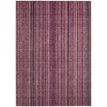 8' X 10' Pink Mauve And Blush Striped Washable Indoor Outdoor Area Rug