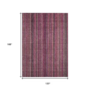 10' X 14' Pink Mauve And Blush Striped Washable Indoor Outdoor Area Rug