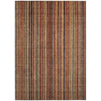 3' X 5' Rust Taupe And Gray Striped Washable Indoor Outdoor Area Rug
