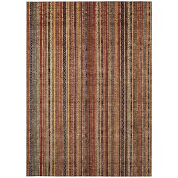 3' X 5' Rust Taupe And Gray Striped Washable Indoor Outdoor Area Rug