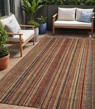 5' X 8' Rust Taupe And Gray Striped Washable Indoor Outdoor Area Rug