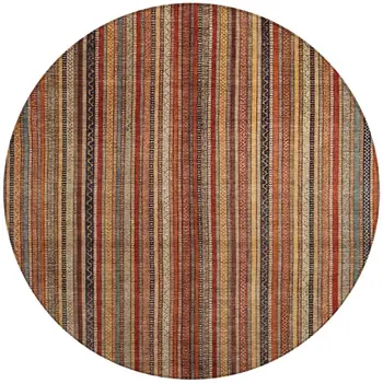 8' Rust Taupe And Gray Round Striped Washable Indoor Outdoor Area Rug
