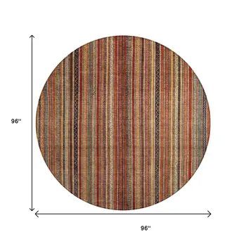 8' Rust Taupe And Gray Round Striped Washable Indoor Outdoor Area Rug
