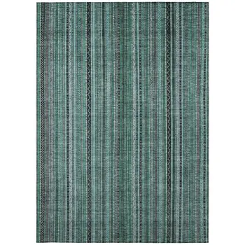 3' X 5' Teal Blue Aqua And Gray Striped Washable Indoor Outdoor Area Rug