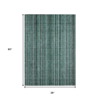 3' X 5' Teal Blue Aqua And Gray Striped Washable Indoor Outdoor Area Rug