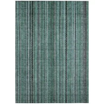 3' X 5' Teal Blue Aqua And Gray Striped Washable Indoor Outdoor Area Rug