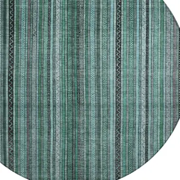8' Teal Blue Aqua And Gray Round Striped Washable Indoor Outdoor Area Rug
