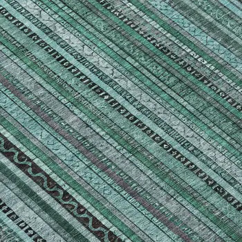 8' Teal Blue Aqua And Gray Round Striped Washable Indoor Outdoor Area Rug