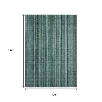 9' X 12' Teal Blue Aqua And Gray Striped Washable Indoor Outdoor Area Rug