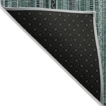 9' X 12' Teal Blue Aqua And Gray Striped Washable Indoor Outdoor Area Rug