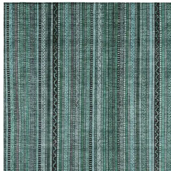 10' X 14' Teal Blue Aqua And Gray Striped Washable Indoor Outdoor Area Rug