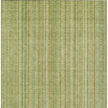 3' X 5' Artichoke Green Fern Green And Gold Striped Washable Indoor Outdoor Area Rug