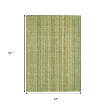 5' X 8' Artichoke Green Fern Green And Gold Striped Washable Indoor Outdoor Area Rug