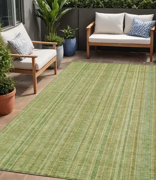 5' X 8' Artichoke Green Fern Green And Gold Striped Washable Indoor Outdoor Area Rug