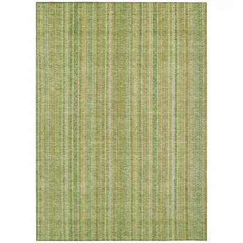 5' X 8' Artichoke Green Fern Green And Gold Striped Washable Indoor Outdoor Area Rug
