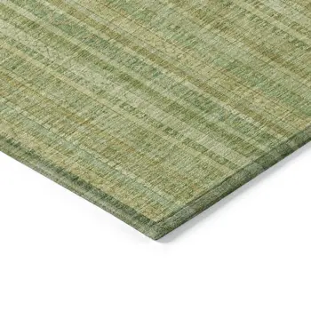 5' X 8' Artichoke Green Fern Green And Gold Striped Washable Indoor Outdoor Area Rug