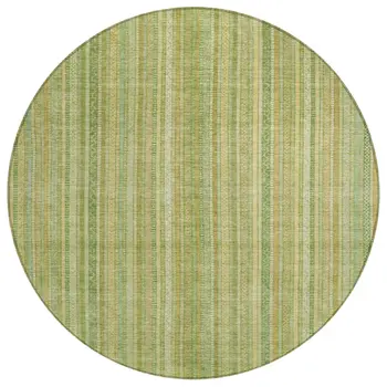 8' Artichoke Green Fern Green And Gold Round Striped Washable Indoor Outdoor Area Rug