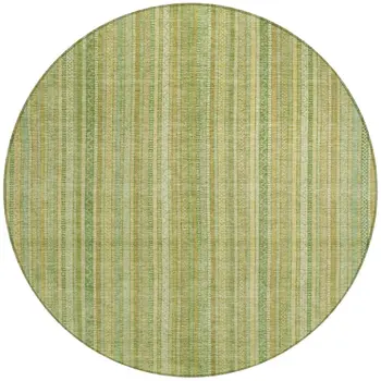 8' Artichoke Green Fern Green And Gold Round Striped Washable Indoor Outdoor Area Rug