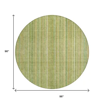 8' Artichoke Green Fern Green And Gold Round Striped Washable Indoor Outdoor Area Rug