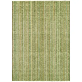 10' X 14' Artichoke Green Fern Green And Gold Striped Washable Indoor Outdoor Area Rug