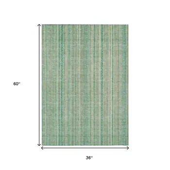 3' X 5' Aqua Beige And Teal Blue Striped Washable Indoor Outdoor Area Rug