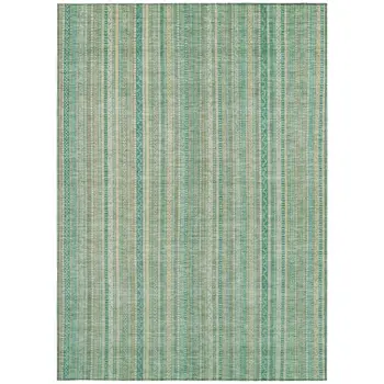 3' X 5' Aqua Beige And Teal Blue Striped Washable Indoor Outdoor Area Rug