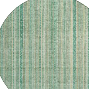 8' Aqua Beige And Teal Blue Round Striped Washable Indoor Outdoor Area Rug