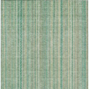 9' X 12' Aqua Beige And Teal Blue Striped Washable Indoor Outdoor Area Rug