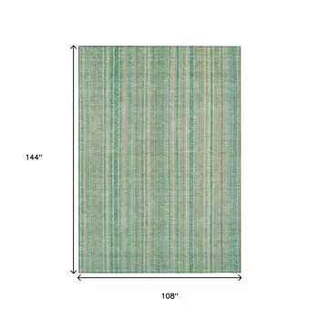 9' X 12' Aqua Beige And Teal Blue Striped Washable Indoor Outdoor Area Rug