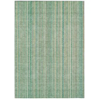 9' X 12' Aqua Beige And Teal Blue Striped Washable Indoor Outdoor Area Rug