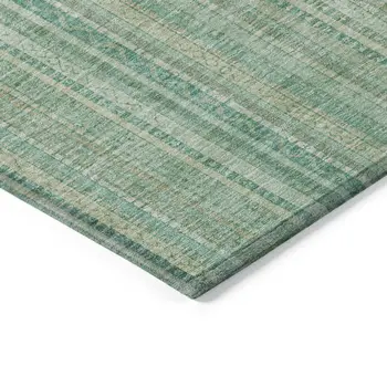 9' X 12' Aqua Beige And Teal Blue Striped Washable Indoor Outdoor Area Rug