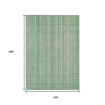 10' X 14' Aqua Beige And Teal Blue Striped Washable Indoor Outdoor Area Rug