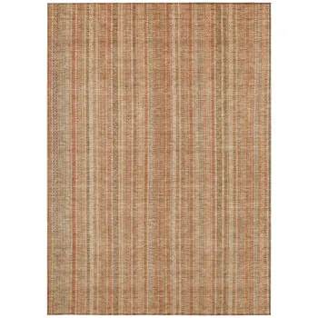 5' X 8' Rust Beige And Linen Striped Washable Indoor Outdoor Area Rug