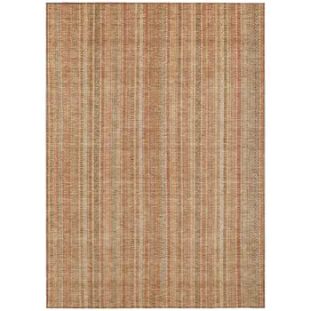 5' X 8' Rust Beige And Linen Striped Washable Indoor Outdoor Area Rug