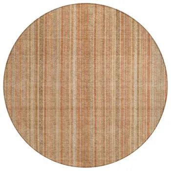 8' Rust Beige And Linen Round Striped Washable Indoor Outdoor Area Rug