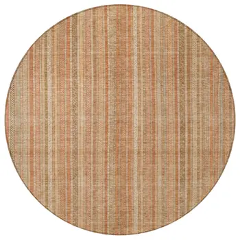8' Rust Beige And Linen Round Striped Washable Indoor Outdoor Area Rug