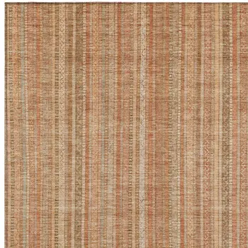 8' X 10' Rust Beige And Linen Striped Washable Indoor Outdoor Area Rug