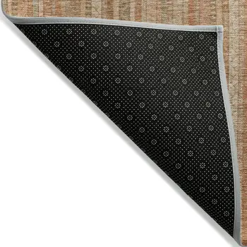 10' X 14' Rust Beige And Linen Striped Washable Indoor Outdoor Area Rug