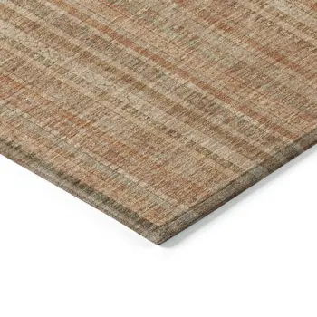 10' X 14' Rust Beige And Linen Striped Washable Indoor Outdoor Area Rug