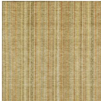 3' X 5' Wheat Gold And Beige Striped Washable Indoor Outdoor Area Rug