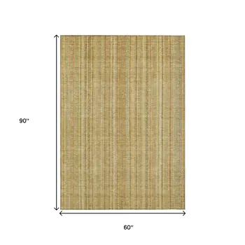 5' X 8' Wheat Gold And Beige Striped Washable Indoor Outdoor Area Rug